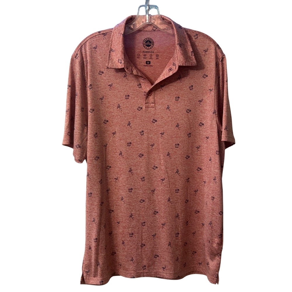 Flag and Anthem MadeFlex Polo Shirt Flamingo Print Moisture Wicking‎ Size M